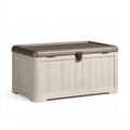Aufbewahrungsbox 120 x 60 x 58 cm Kunststoff Beige Braun mit Deckel für Außenbereich
