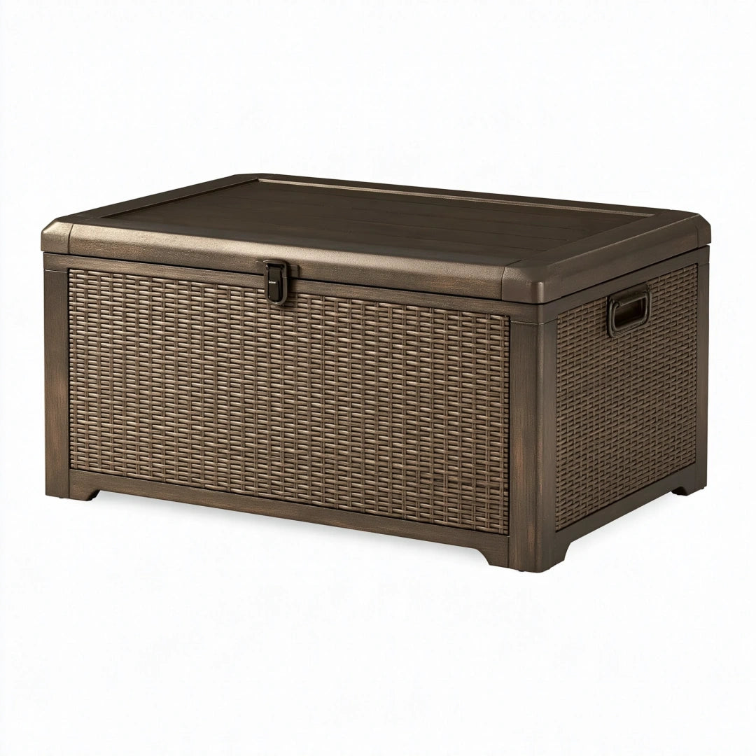 Garten-Aufbewahrungsbox 120 x 55 x 60 cm Kunststoff Braun mit Klappdeckel