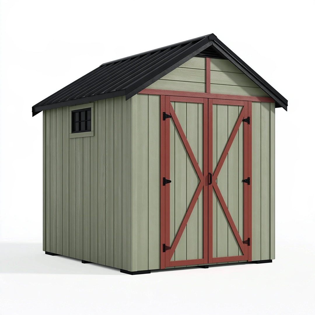 Gartenhaus 183 x 122 x 205 cm aus Kunststoff Grün Rot mit Satteldach