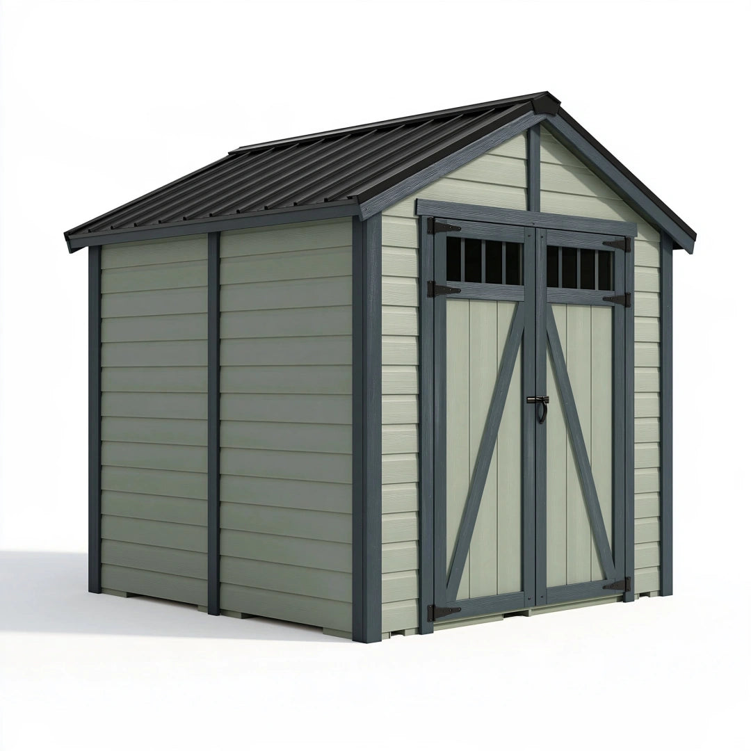 Gartenhaus 180 x 120 x 190 cm Kunststoff Grau mit Doppeltür und Satteldach
