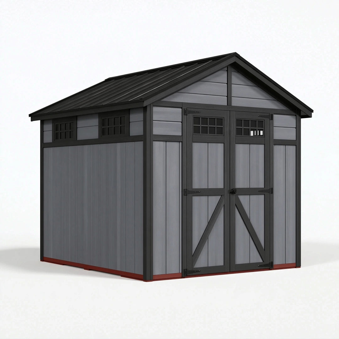 Gartenhaus 210 x 130 x 190 cm Kunststoff Grau Schwarz mit Doppeltür