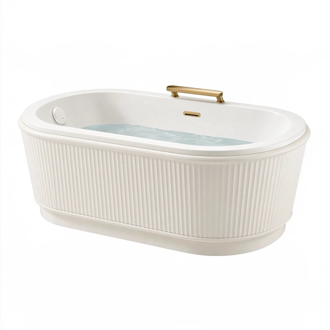 Freistehende Badewanne 170 x 80 x 58 cm Acryl Weiß geriffelt oval