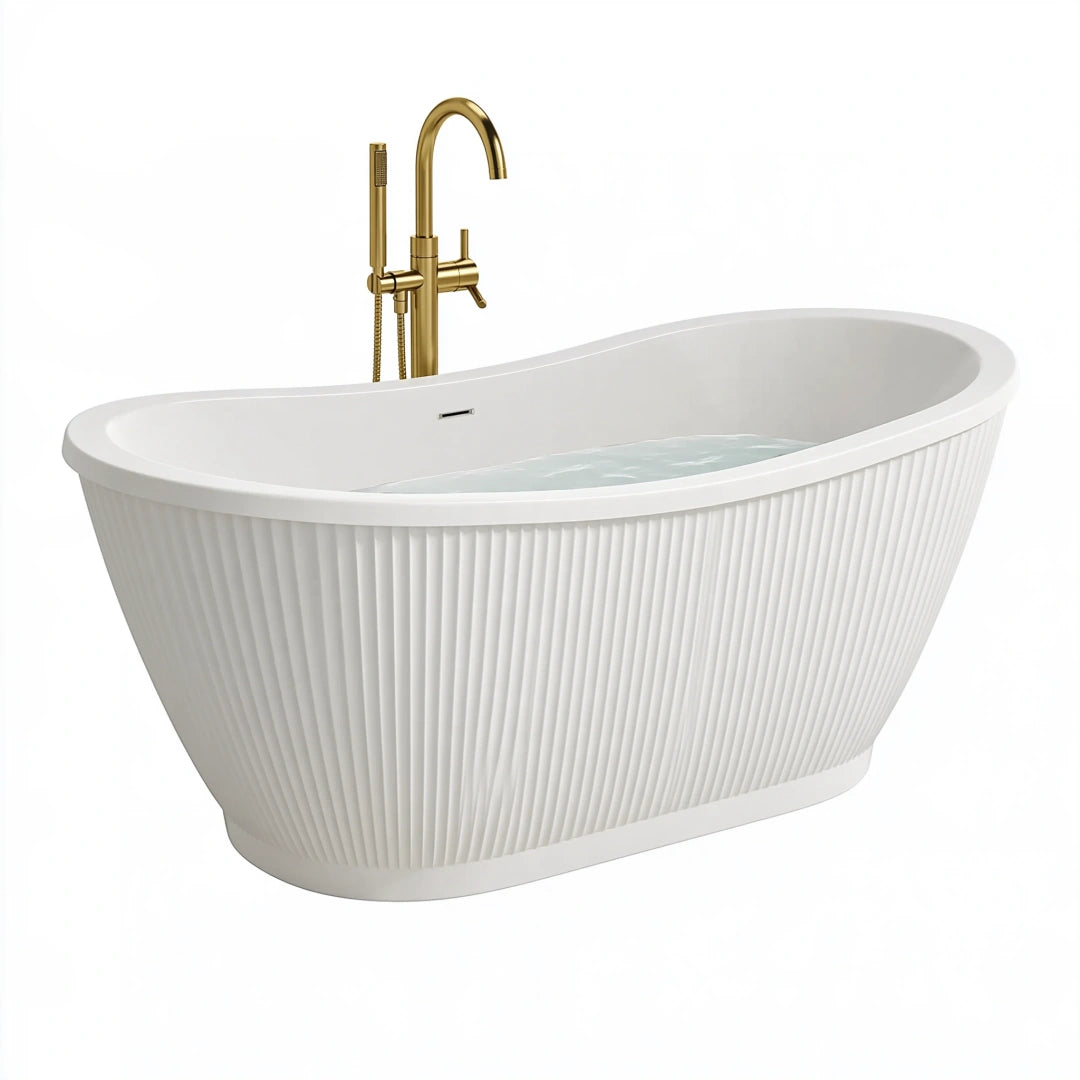Freistehende Badewanne 170 x 75 x 58 cm Weiß Sanitäracryl geriffelt modern