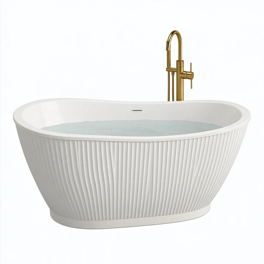 Freistehende Badewanne 170 x 80 x 58 cm Weiß aus Acryl mit geriffelter Oberfläche