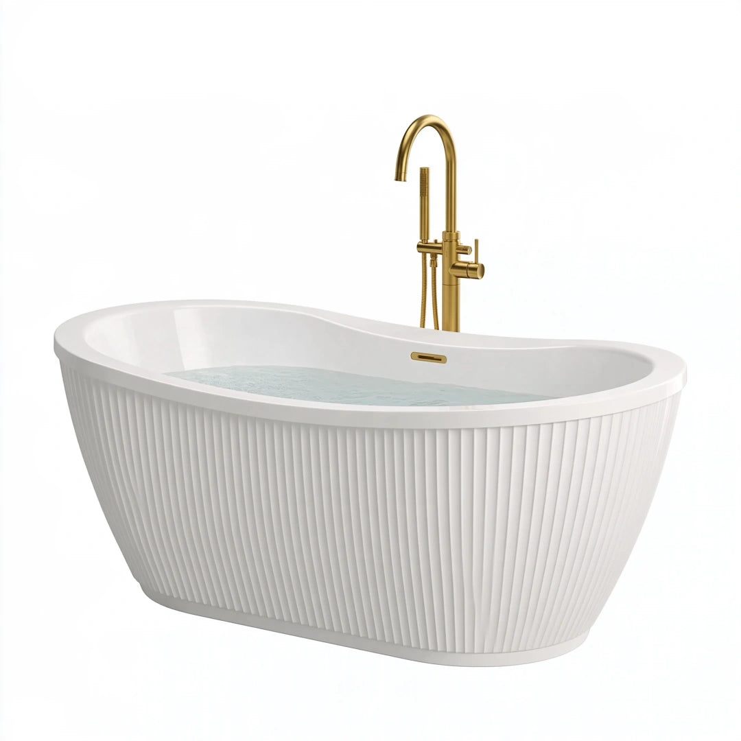Freistehende Badewanne 170 x 75 x 58 cm Weiß Acryl geriffelte Oberfläche