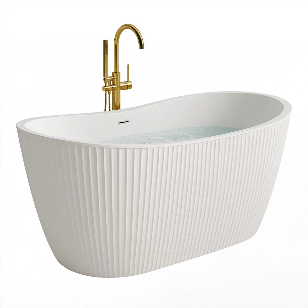 Freistehende Badewanne 170 cm Weiß Acryl oval geriffelt