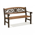 Gartenbank 122 x 61 x 89 cm Metall Braun mit Holzoptik dekorative Sitzbank für Außenbereiche