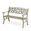 Gartenbank 120 cm Metall Taupe mit Blattrelief klassischer Stil