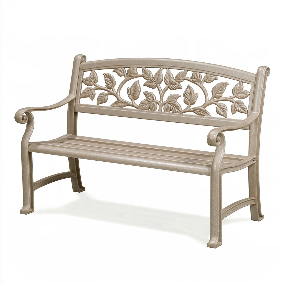Gartenbank 122 cm Metall Beige mit Blattdekor für Außenbereich