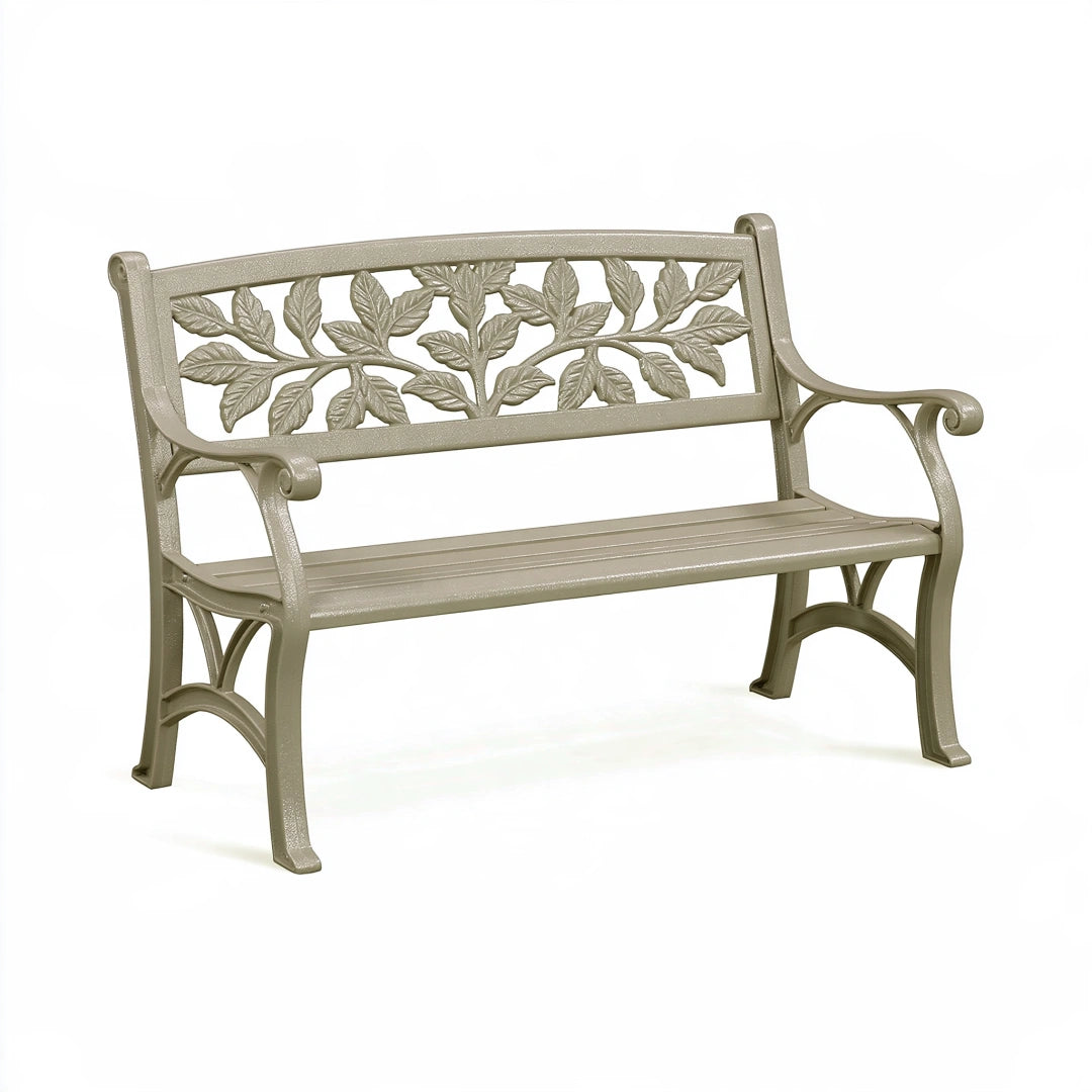 Gartenbank 122 x 62 x 83 cm Metall Taupe mit Blattrelief