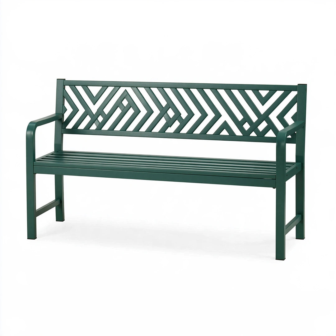 Gartenbank 120 x 60 x 90 cm Metall Grün für Außenbereich mit geometrischer Rückenlehne