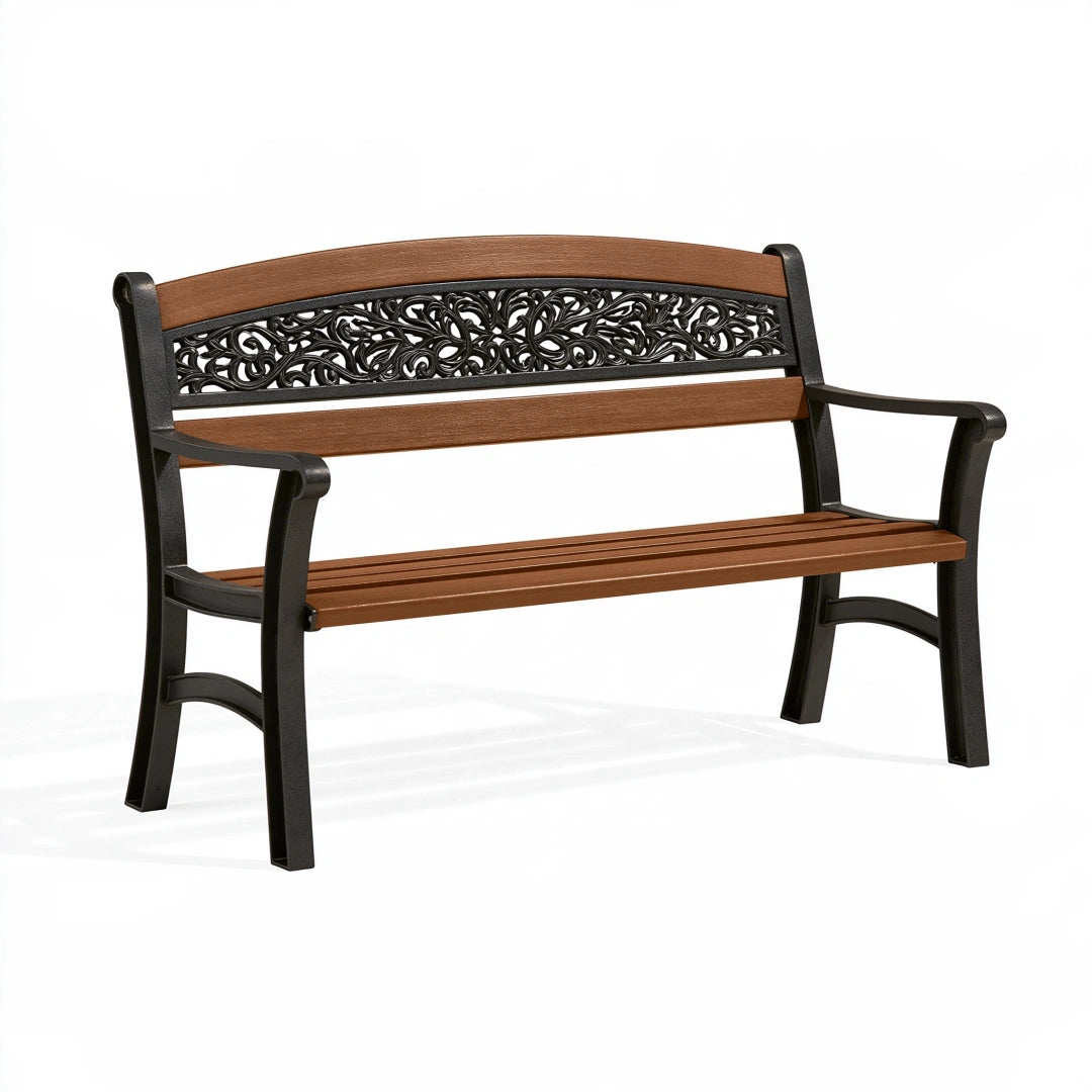 Gartenbank 122 x 63 x 86 cm Metall und Kunststoff Braun Schwarz Zweisitzer mit Armlehnen