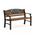 Gartenbank 122 x 62 x 88 cm Metall Holzoptik Braun Schwarz mit Armlehnen